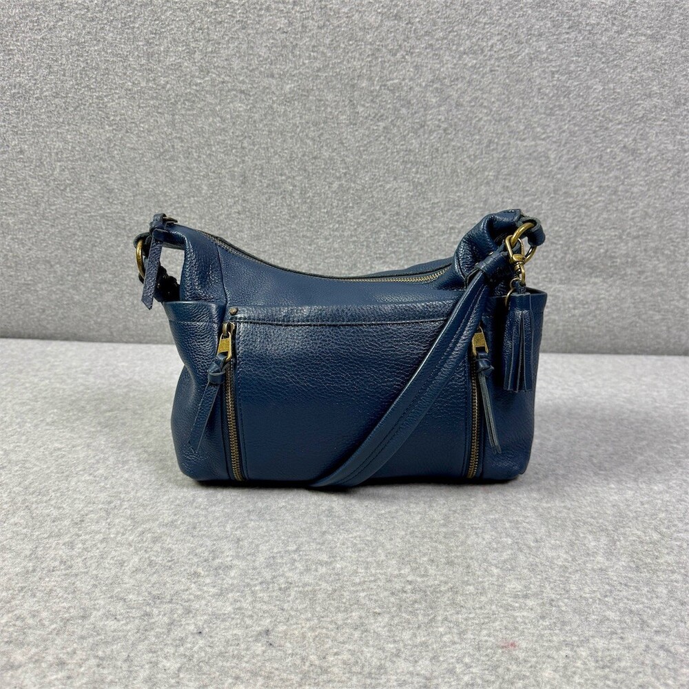 The Sak Hobo Shoulder Bag Womens Small Blue Pebbled Tassel Double Zip